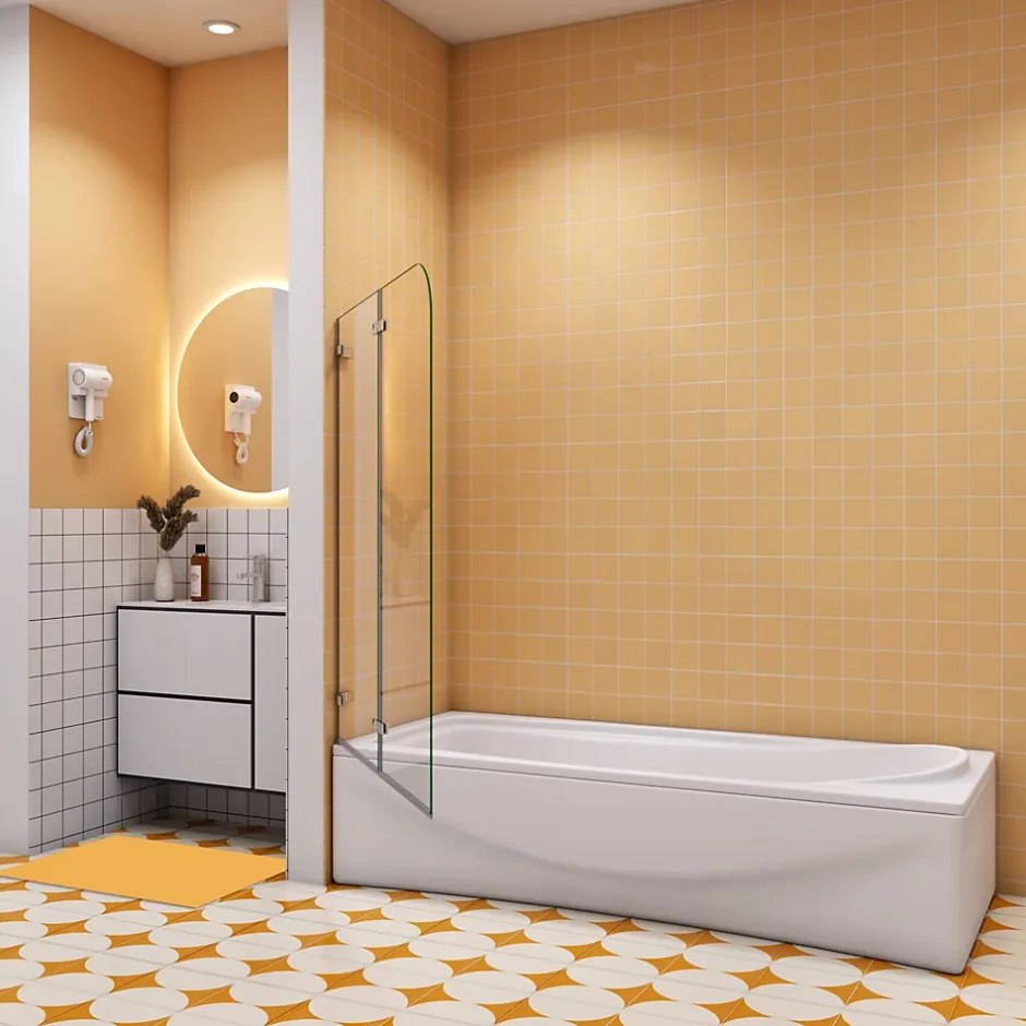 AICA Sanitaire pare baignoire 100x140cm,pivotant et repliable 180 degrés,5mm verre de sécurit,facile à nettoyer