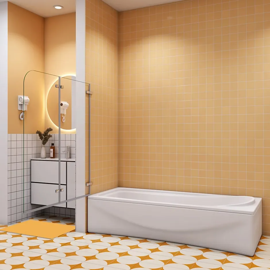 AICA Sanitaire pare baignoire 100x140cm,pivotant et repliable 180 degrés,5mm verre de sécurit,facile à nettoyer