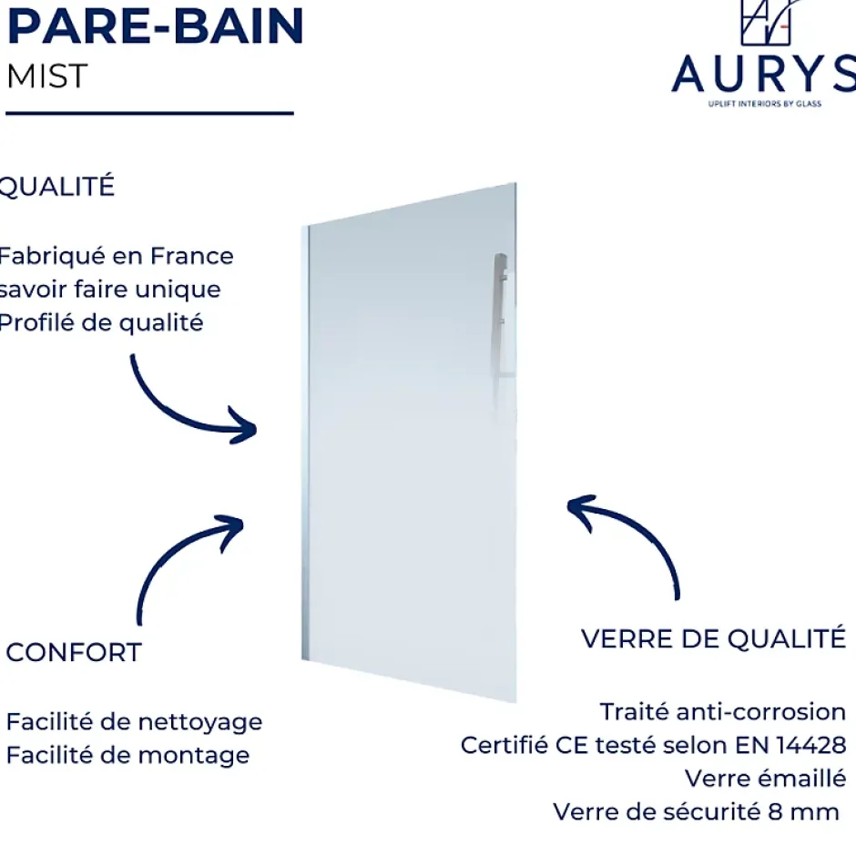 Aurys Pare Bain gauche Mist 1 chromée* Pare-Baignoire