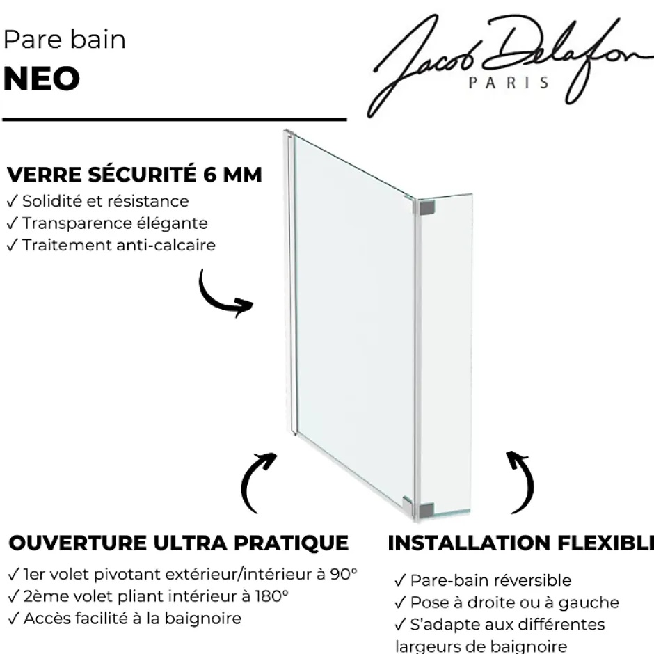 Jacob Delafon Pare bain Neo, 2 volets chromé* Pare-Baignoire