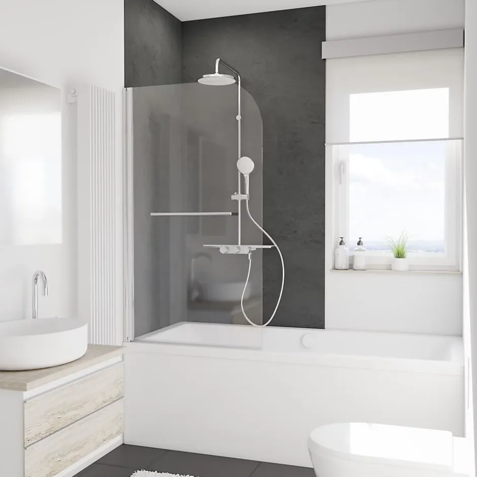 Schulte Pare-baignoire 1 volet pivotant 80 x 140 cm, verre transparent anticalcaire, profilé chrome, Capri* Pare-Baignoire