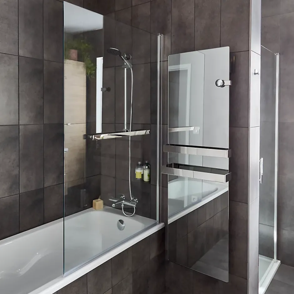 GoodHome Pare-baignoire 1 volet verre transparent anticalcaire Nubia H. 150 x l. 95 cm
