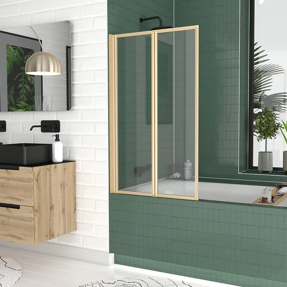 Galedo Pare-baignoire 2 volets pivotants 120 x 70 cm, profilés alu doré brossé, Duo