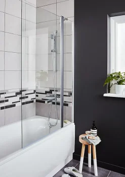 GoodHome Pare-baignoire 2 volets verre transparent profilé finition poli Calera H. 140 x l. 104 cm* Pare-Baignoire