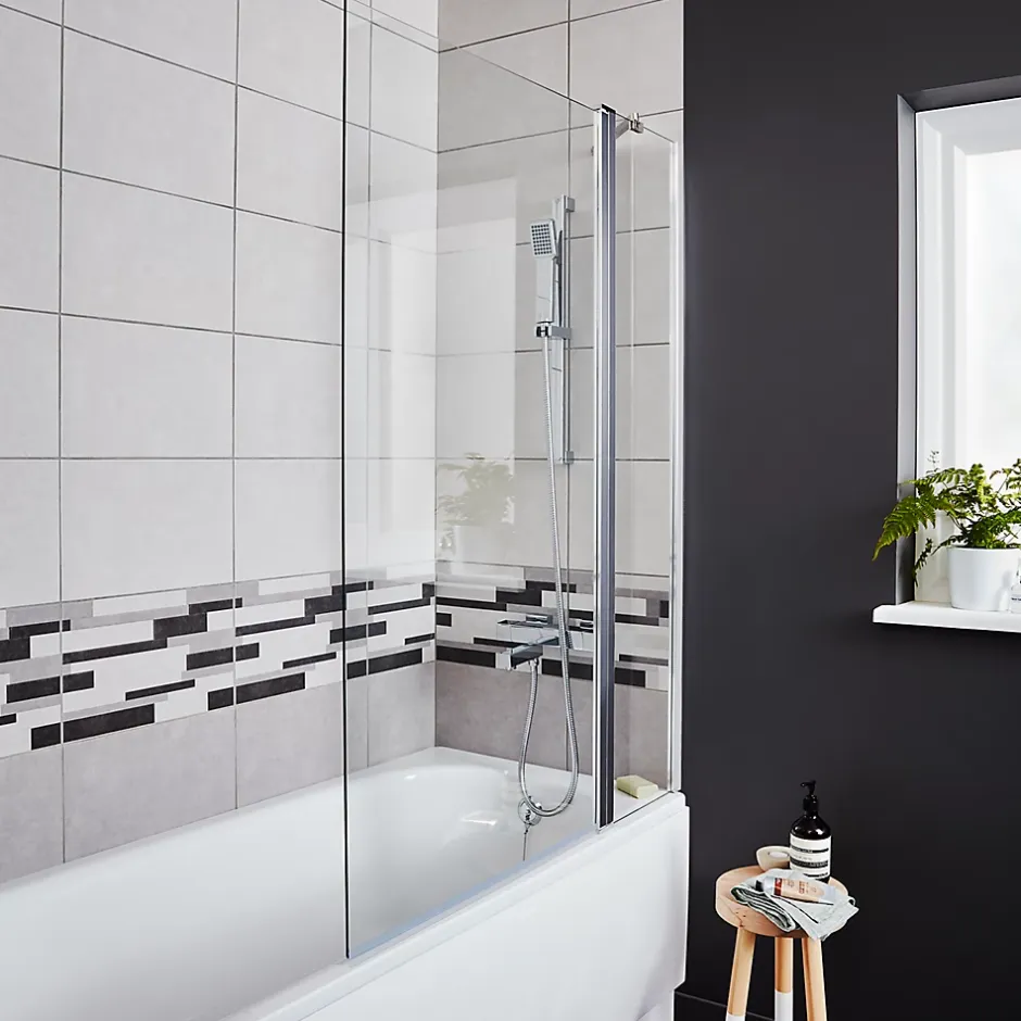 GoodHome Pare-baignoire 2 volets verre transparent profilé finition poli Calera H. 140 x l. 104 cm* Pare-Baignoire