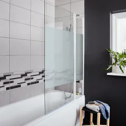 GoodHome Pare-baignoire 2 volets verre effet dépoli anticalcaire Calera H. 140 x l. 104 cm* Pare-Baignoire