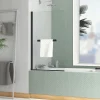 Galedo Pare-baignoire 120 x 70 cm noir mat avec porte serviettes Essentiel