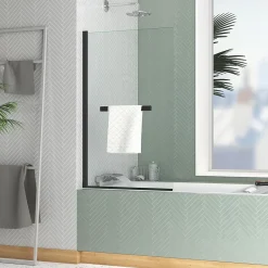 Galedo Pare-baignoire 120 x 70 cm noir mat avec porte serviettes Essentiel
