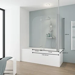 Schulte Pare-baignoire avec retour fixe - 70x115x140cm - rabattable - 2 volets pivotants - verre 5 mm - alu-argenté* Pare-Baignoire