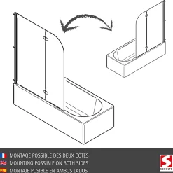 Schulte Pare-baignoire avec retour fixe - 70x115x140cm - rabattable - 2 volets pivotants - verre 5 mm - alu-argenté* Pare-Baignoire