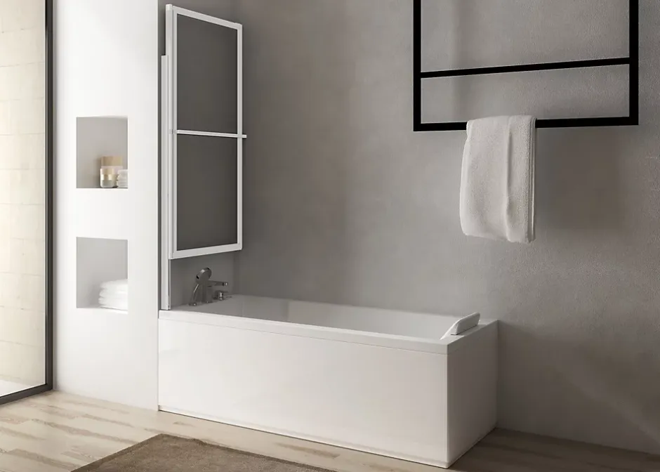 Atelier du bain Pare-baignoire blanc 2 volets pliants relevables L. 106 x H. 140 cm Baya* Pare-Baignoire