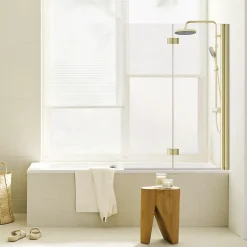 Schulte Pare-baignoire Elara - Pliable - 2 Volets - 100x140 - Transparent - 5mm - Or Mat* Pare-Baignoire