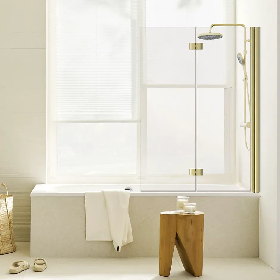 Schulte Pare-baignoire Elara - Pliable - 2 Volets - 100x140 - Transparent - 5mm - Or Mat* Pare-Baignoire