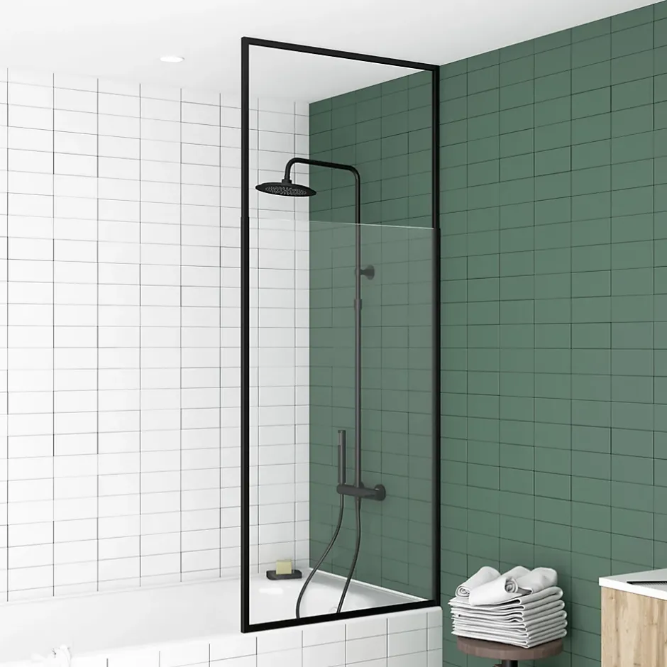 Galedo Pare-baignoire extensible 75 x 153/202 cm noir mat* Pare-Baignoire