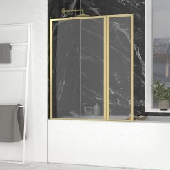 Galedo Pare-baignoire fixe avec volet pivotant 130+30 x 70 cm, profilés alu doré brossé, Golden Edge