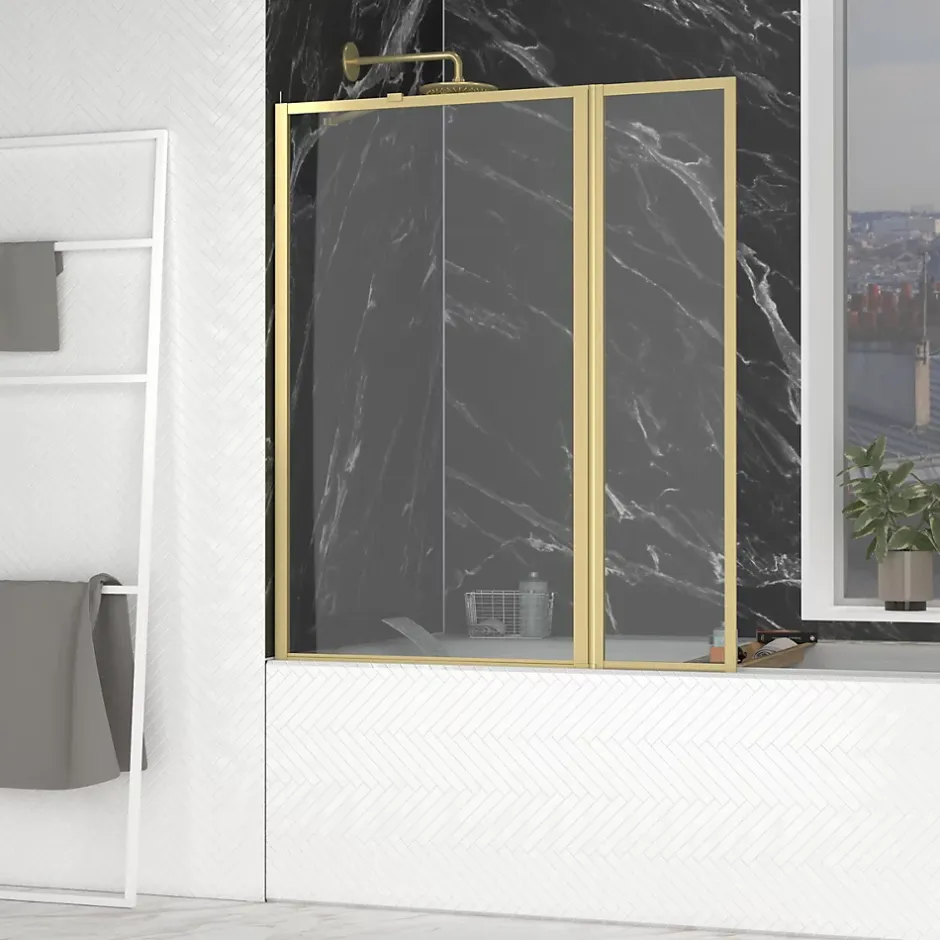Galedo Pare-baignoire fixe avec volet pivotant 130+30 x 70 cm, profilés alu doré brossé, Golden Edge