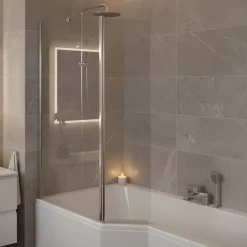 Allibert Pare-baignoire fixe avec volet pivotant design 107 x 140 cm aluminium chromé verre 5 mm - Oblik