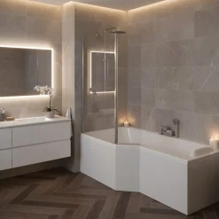 Allibert Pare-baignoire fixe avec volet pivotant design 107 x 140 cm aluminium chromé verre 5 mm - Oblik