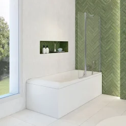 Allibert Pare-baignoire fixe avec volet pivotant design 107 x 140 cm aluminium chromé verre 5 mm - Oblik