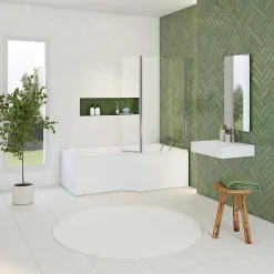 Allibert Pare-baignoire fixe avec volet pivotant design 107 x 140 cm aluminium chromé verre 5 mm - Oblik