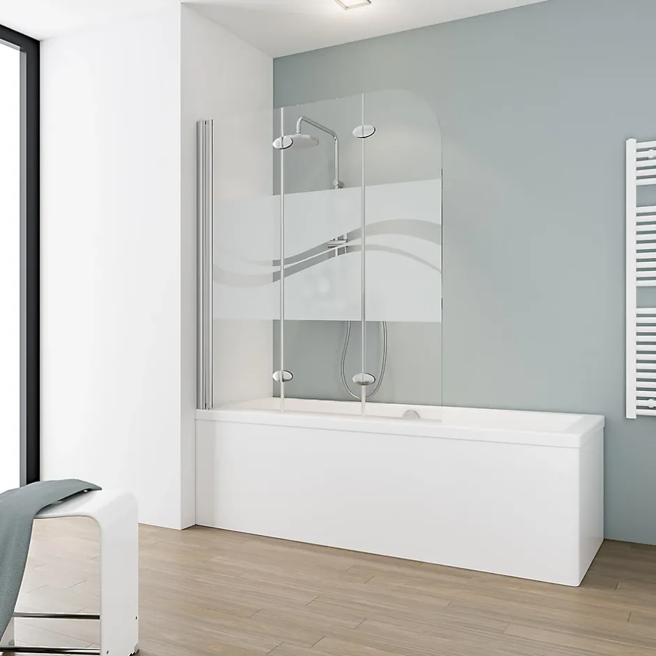 Schulte Pare-baignoire pivotant 3 volets pliables, 125 x 140 cm, verre transparent anticalcaire 5 mm, Liane* Pare-Baignoire
