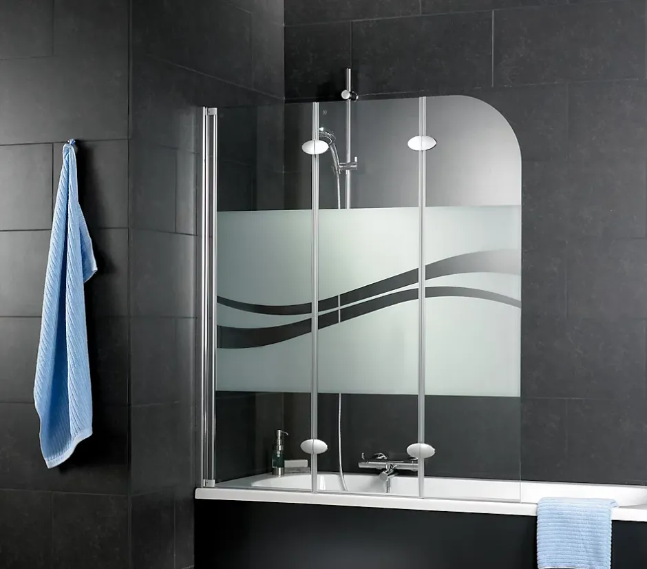 Schulte Pare-baignoire pivotant 3 volets pliables, 125 x 140 cm, verre transparent anticalcaire 5 mm, Liane* Pare-Baignoire