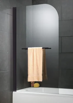 Schulte Pare-baignoire pivotant 1 volet, 80 x 140 cm, verre transparent anticalcaire 5 mm, profilé noir, Capri