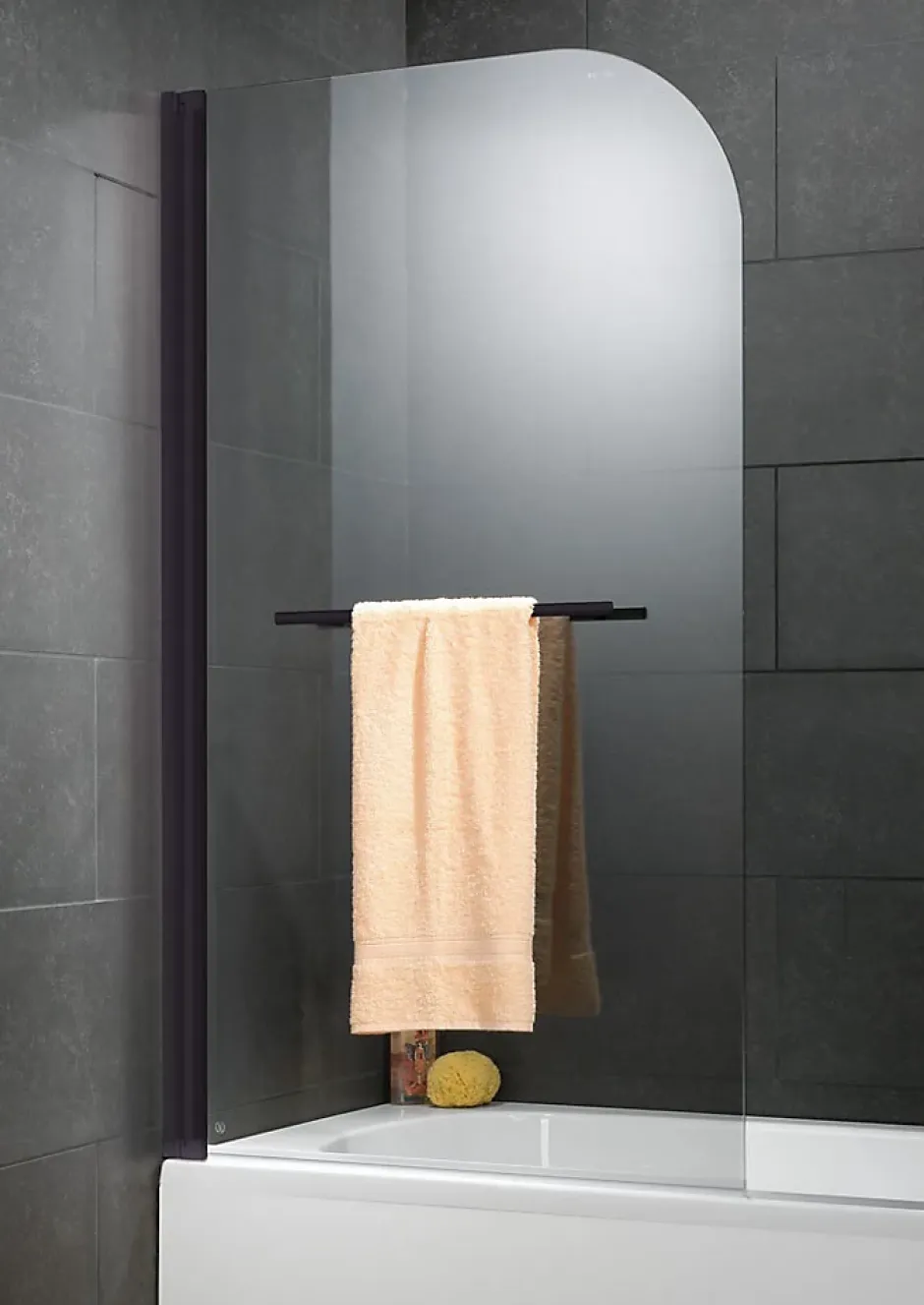 Schulte Pare-baignoire pivotant 1 volet, 80 x 140 cm, verre transparent anticalcaire 5 mm, profilé noir, Capri