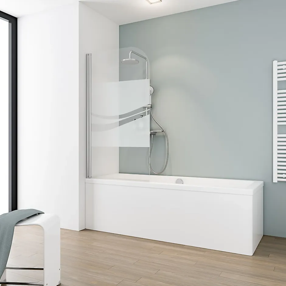 Schulte Pare-baignoire pivotant 1 volet, 80 x 140 cm, verre transparent anticalcaire 5 mm, Liane
