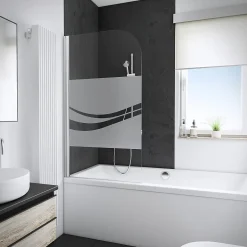 Schulte Pare-baignoire pivotant 1 volet, 80 x 140 cm, verre transparent anticalcaire 5 mm, Liane