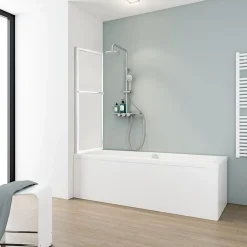 Schulte Pare-baignoire pivotant coulissant avec porte-serviettes H.140 x l.118 cm, blanc,* Pare-Baignoire