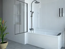 Vente-unique Pare-baignoire pivotant noir mat look atelier - 80 x 140 cm - DOLANA