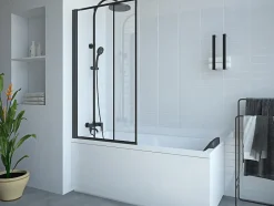 Vente-unique Pare-baignoire pivotant noir mat look atelier - 80 x 140 cm - DOLANA