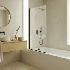 Essebagno Pare-Baignoire pivotant verre transparent anticalcaire et aluminium 80 x 140 noir* Pare-Baignoire
