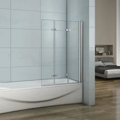 AICA Sanitaire Pare-baignoire pliant 3 panneaux L.130 x H.140cm - Verre trempé 6 mm anticalcaire - Sécurité, confort et gain de place