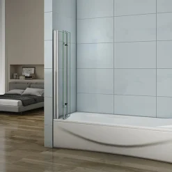 AICA Sanitaire Pare-baignoire pliant 3 panneaux L.130 x H.140cm - Verre trempé 6 mm anticalcaire - Sécurité, confort et gain de place