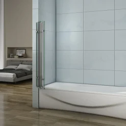 AICA Sanitaire Pare-baignoire pliant 3 panneaux L.130 x H.140cm - Verre trempé 6 mm anticalcaire - Sécurité, confort et gain de place