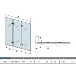 AICA Sanitaire Pare-baignoire pliant 3 panneaux L.130 x H.140cm - Verre trempé 6 mm anticalcaire - Sécurité, confort et gain de place