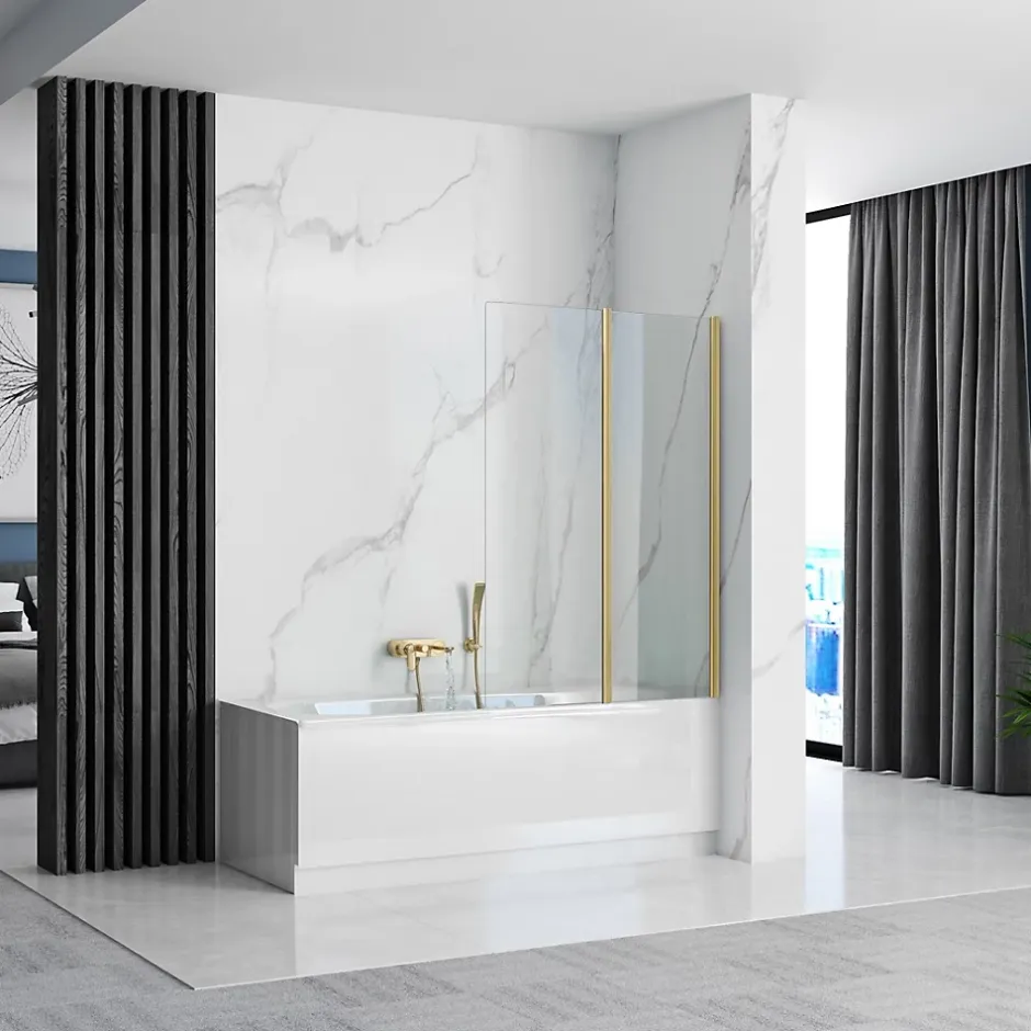 Rea Pare-Baignoire Pliant Agat-2 100 Brushed Gold* Tablier Et Habillage De Baignoire