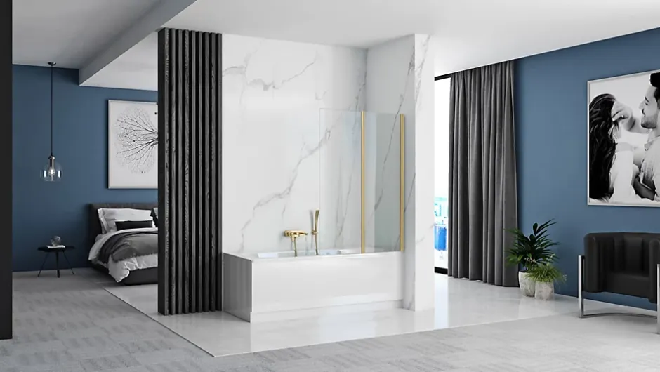 Rea Pare-Baignoire Pliant Agat-2 100 Brushed Gold* Tablier Et Habillage De Baignoire