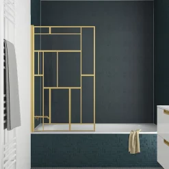 Galedo Pare-baignoire rabattable 140 x 80 cm, profilés alu doré, motifs dorés, Art Deco* Pare-Baignoire