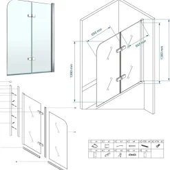 Saniverre Pare-baignoire rabattable BALY en verre 6 mm transparent 140 x 140 cm