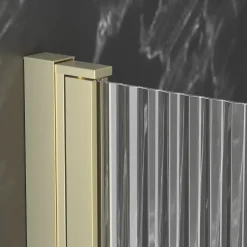Galedo Pare-baignoire rabattable 140 x 80 cm, profilés alu doré, verre ondulé, Wave* Pare-Baignoire
