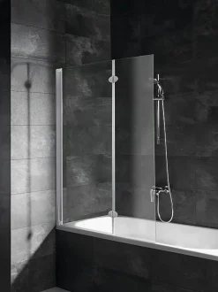Schulte Pare-baignoire rabattable avec 2 volets, 104 x 130 cm, verre transparent 5 mm, profilé alu-argenté,* Pare-Baignoire