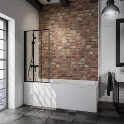 Schulte Pare-baignoire rabattable, 70 x 130 cm, verre 5 mm, profilé noir, décor industrielle,* Pare-Baignoire