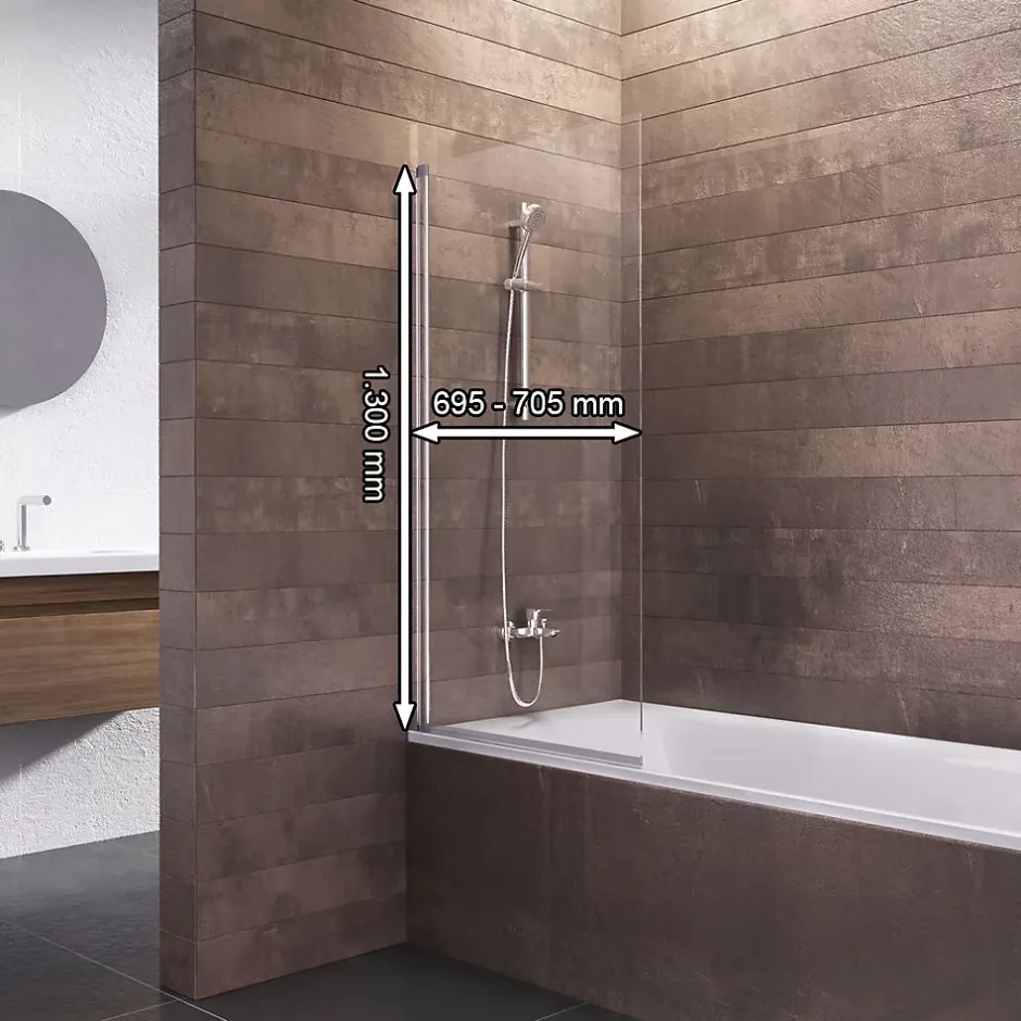 Schulte Pare-baignoire rabattable, 70 x 130 cm, verre 5 mm, profilé noir, décor industrielle,* Pare-Baignoire