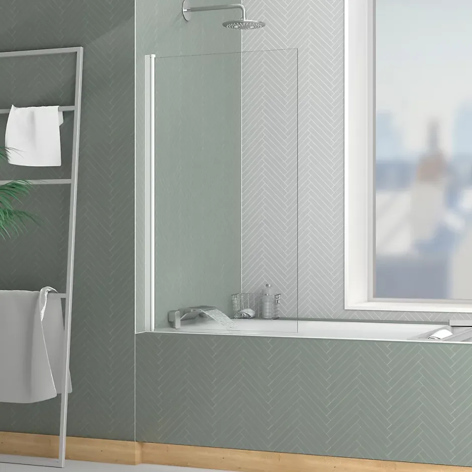 Galedo Pare-baignoire rabattable 120 x 70 cm, profilés alu blanc mat, Essentiel