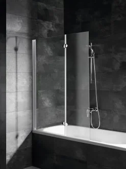 Schulte Pare-baignoire rabattable avec 2 volets, 104 x 130 cm, verre transparent 5 mm, profilé blanc,* Pare-Baignoire