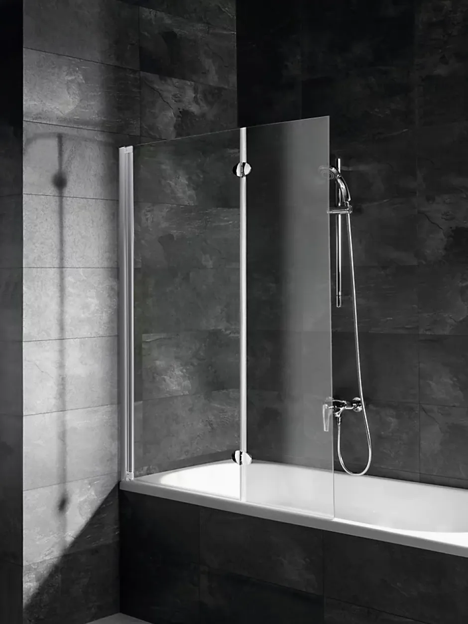Schulte Pare-baignoire rabattable avec 2 volets, 104 x 130 cm, verre transparent 5 mm, profilé blanc,* Pare-Baignoire