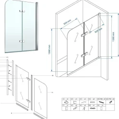 Saniverre Pare-baignoire rabattable BALY en verre 6 mm transparent 110 x 140 cm